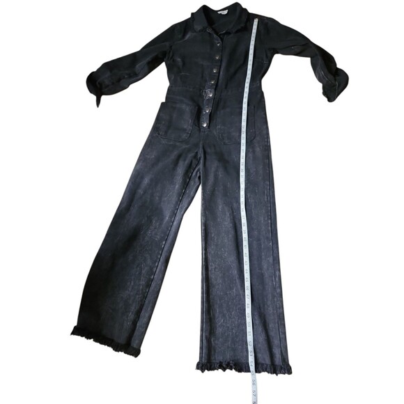 Umgee Denim Roll Tab Mechanic Coveralls Womens M Black Raw Hem Flawed Grunge - Picture 9 of 12